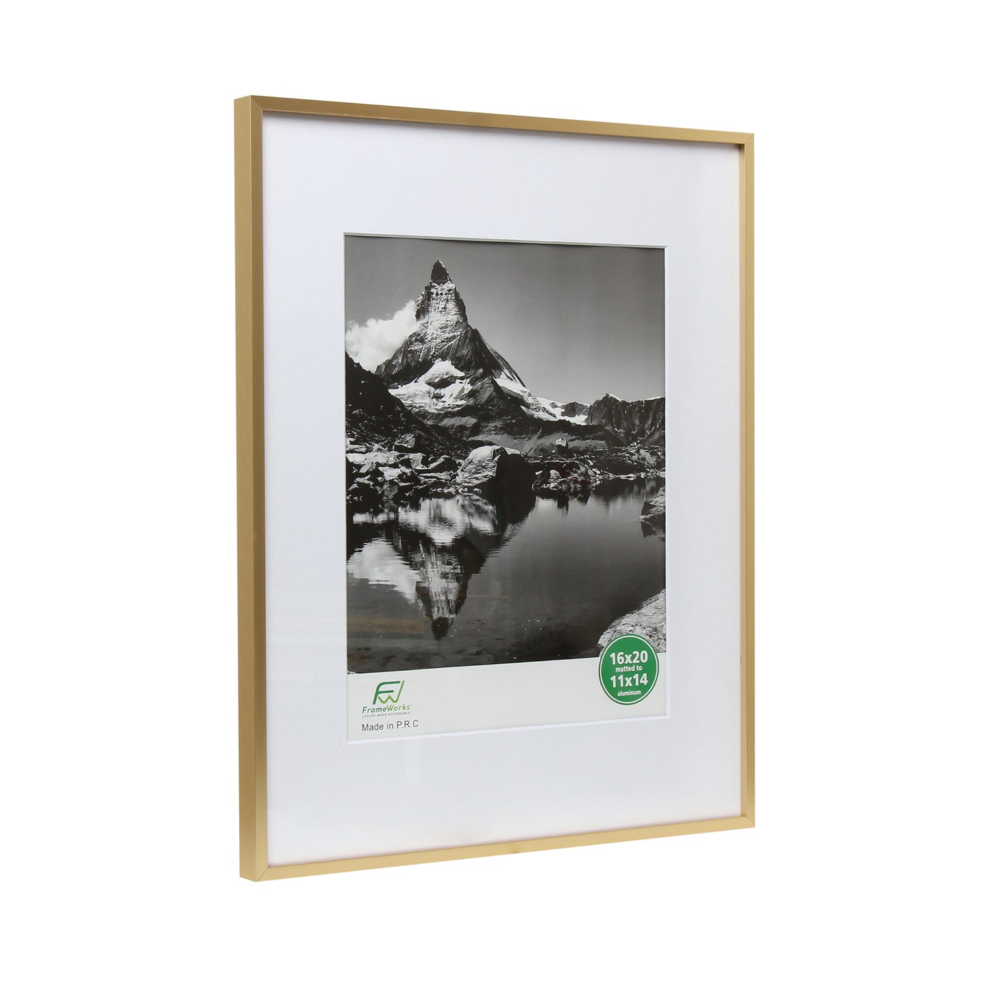 16" x 20" Deluxe Brass Gold Aluminum Contemporary Picture Frame, 11" x 14" Matted