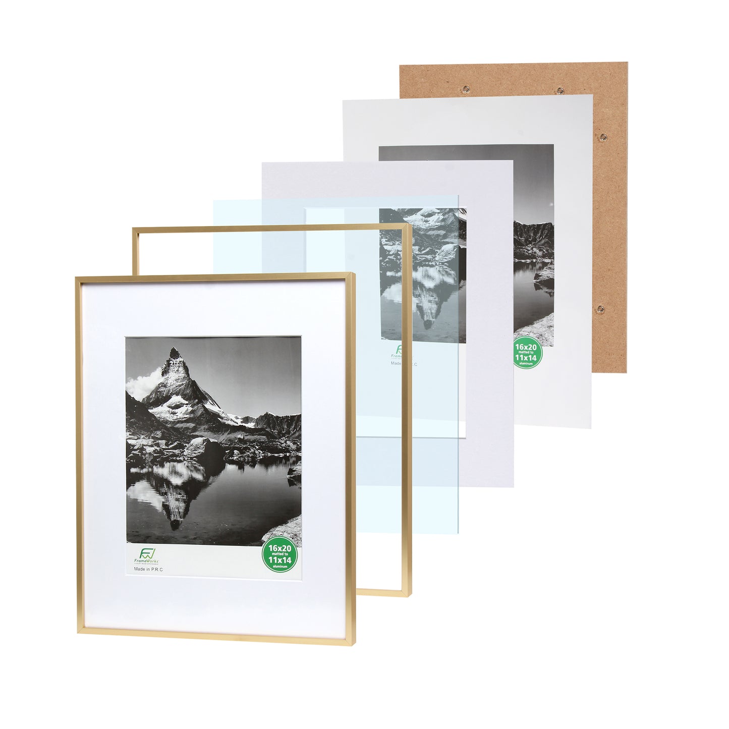16" x 20" Deluxe Brass Gold Aluminum Contemporary Picture Frame, 11" x 14" Matted