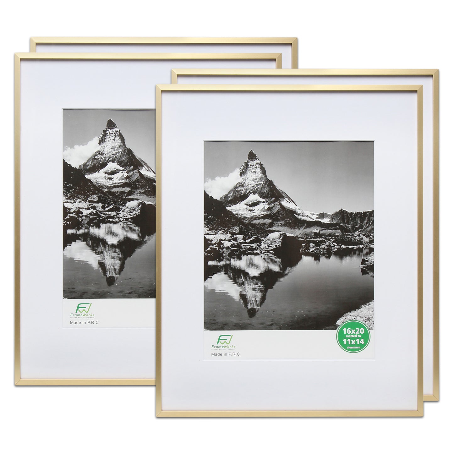 16" x 20" Deluxe Brass Gold Aluminum Contemporary Picture Frame, 11" x 14" Matted