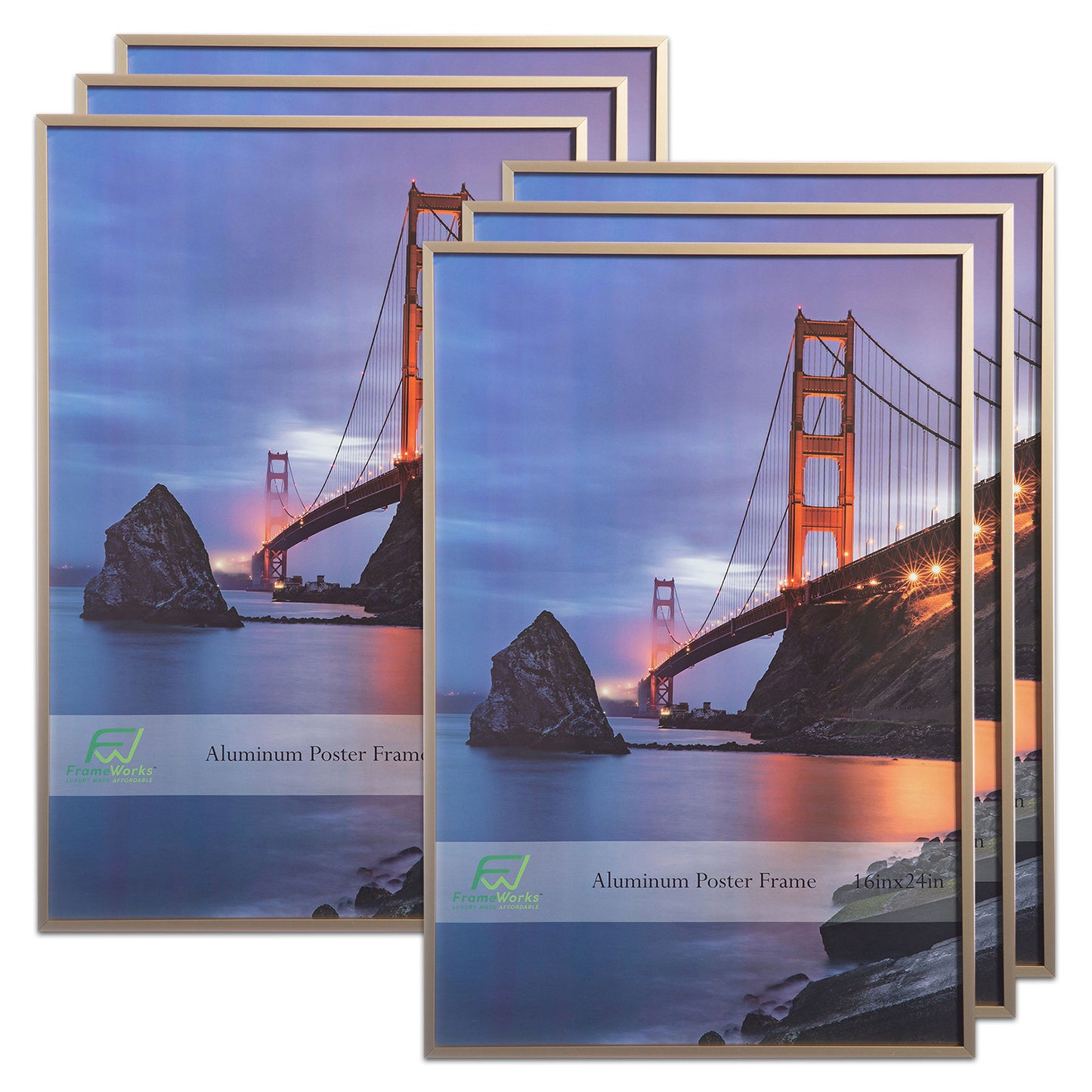 16" x 24" Gold Brushed Aluminum Poster Picture Frame with Plexiglass