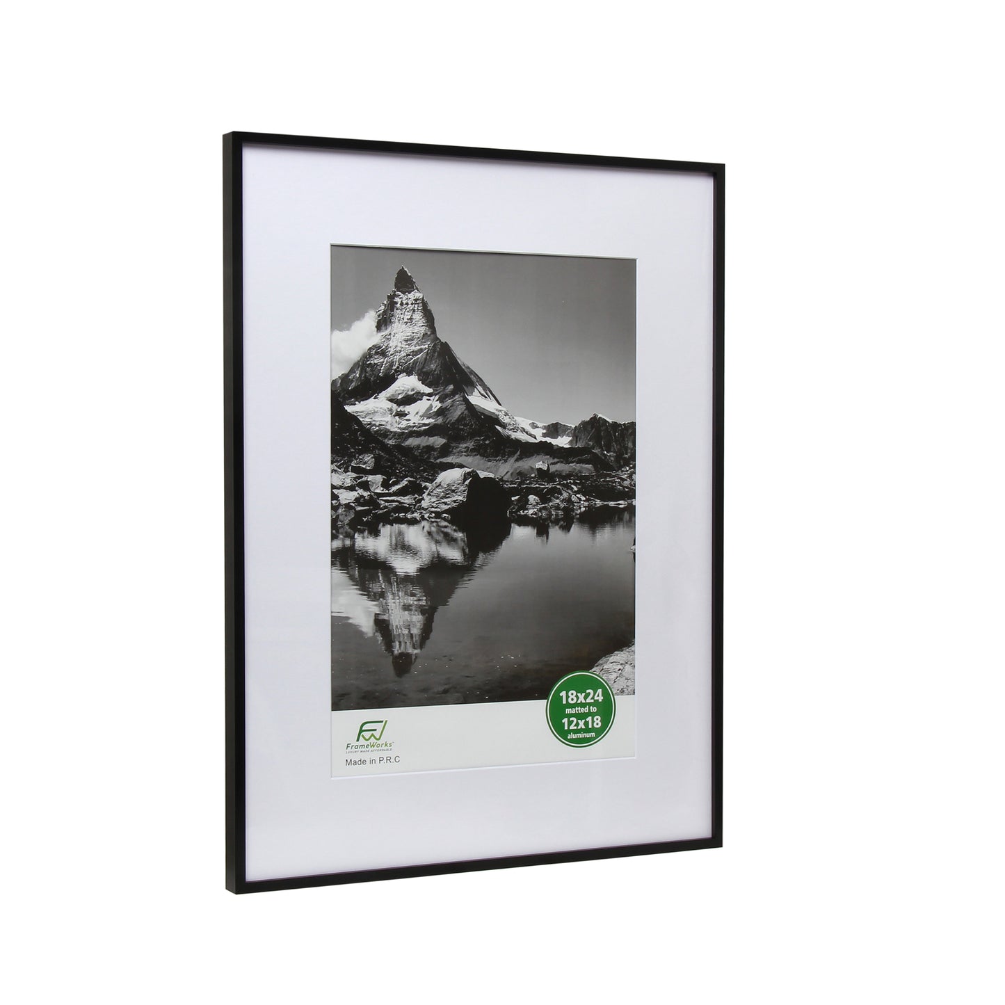 18" x 24" Deluxe Black Aluminum Contemporary Picture Frame, 12" x 18" Matted