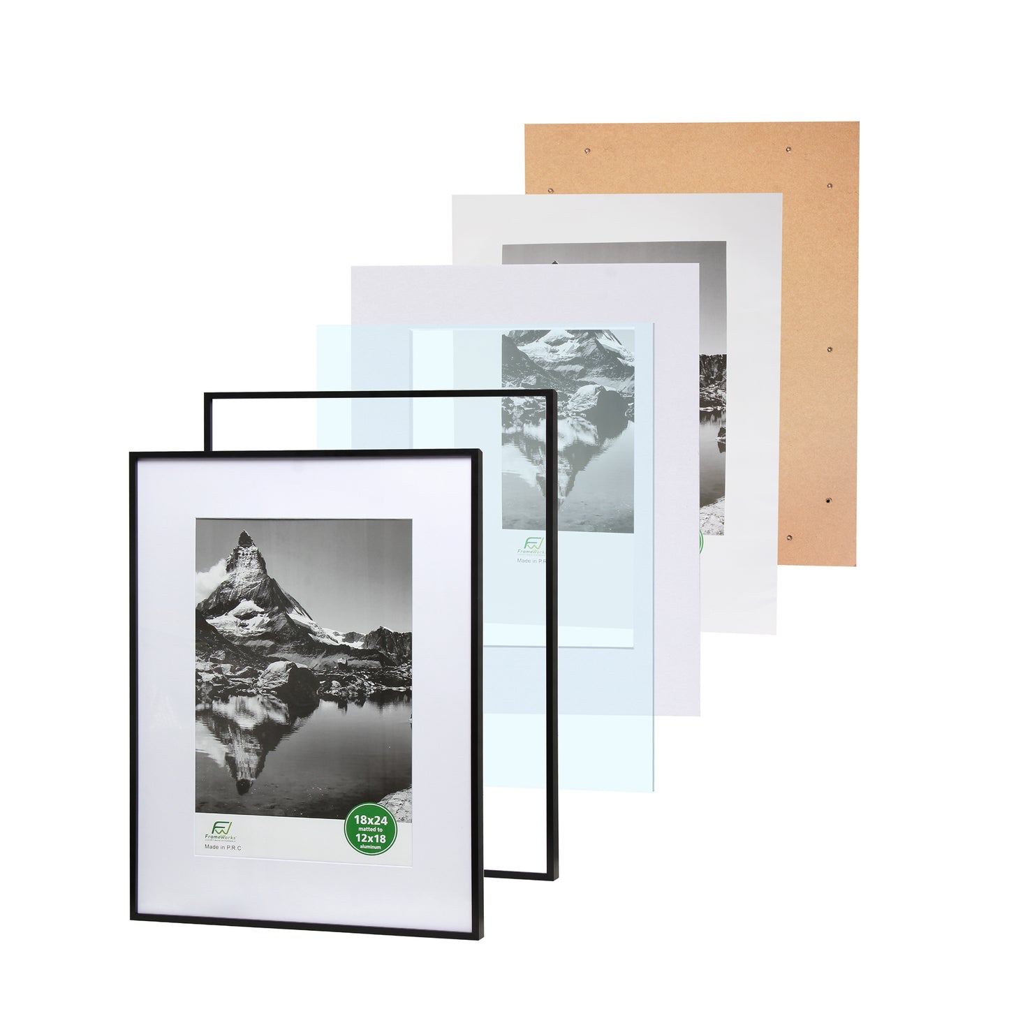 18" x 24" Deluxe Black Aluminum Contemporary Picture Frame, 12" x 18" Matted