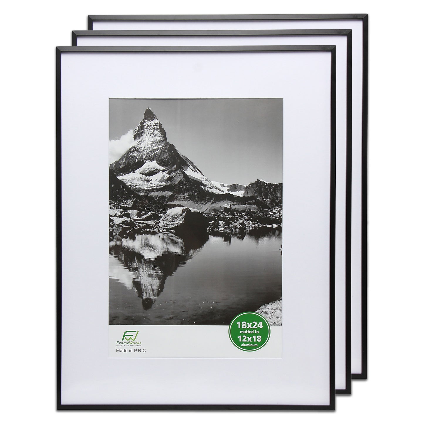 18" x 24" Deluxe Black Aluminum Contemporary Picture Frame, 12" x 18" Matted