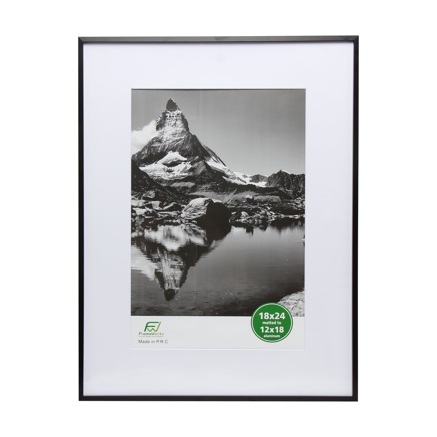 18" x 24" Deluxe Black Aluminum Contemporary Picture Frame, 12" x 18" Matted