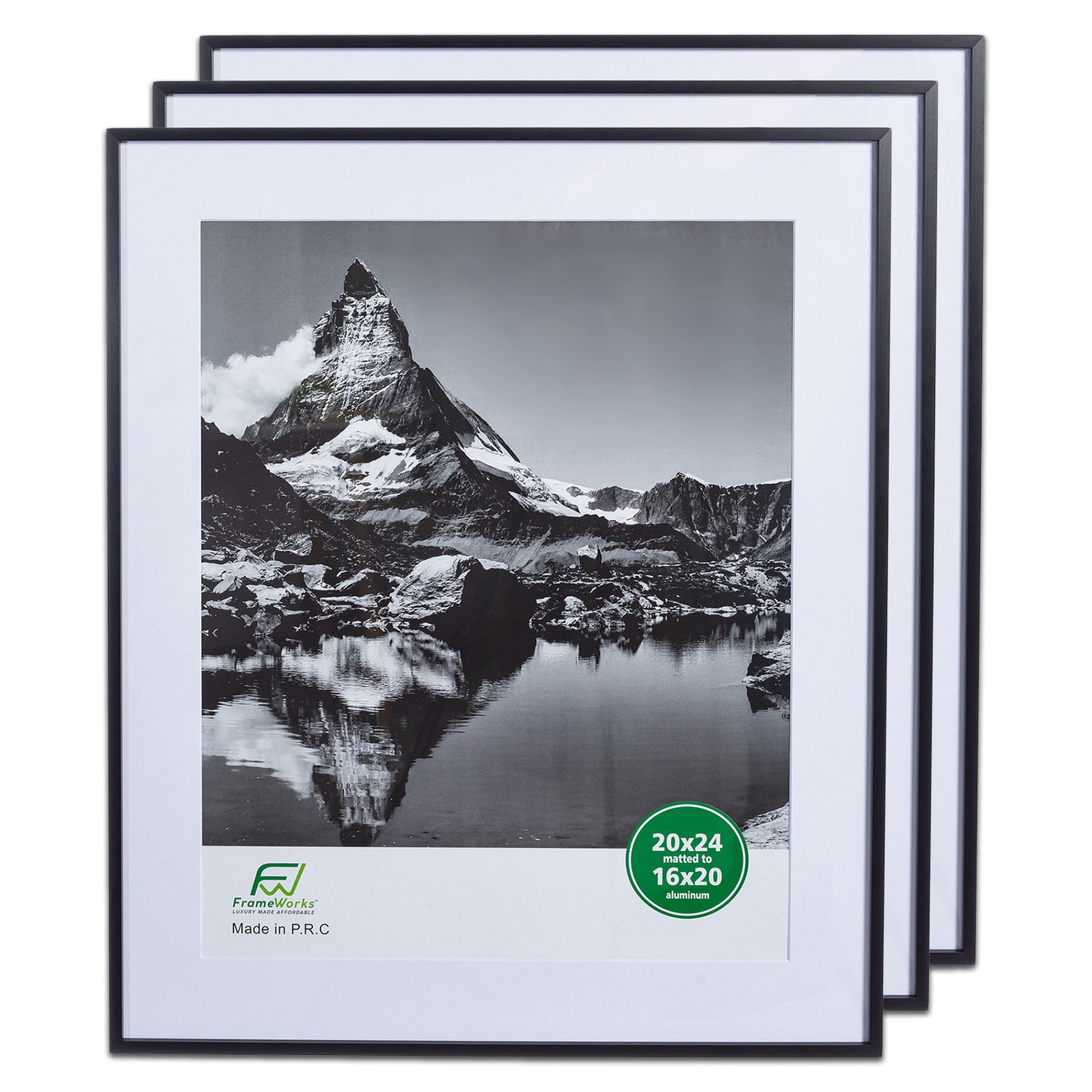 20" x 24" Deluxe Black Aluminum Contemporary Picture Frame, 16" x 20" Matted