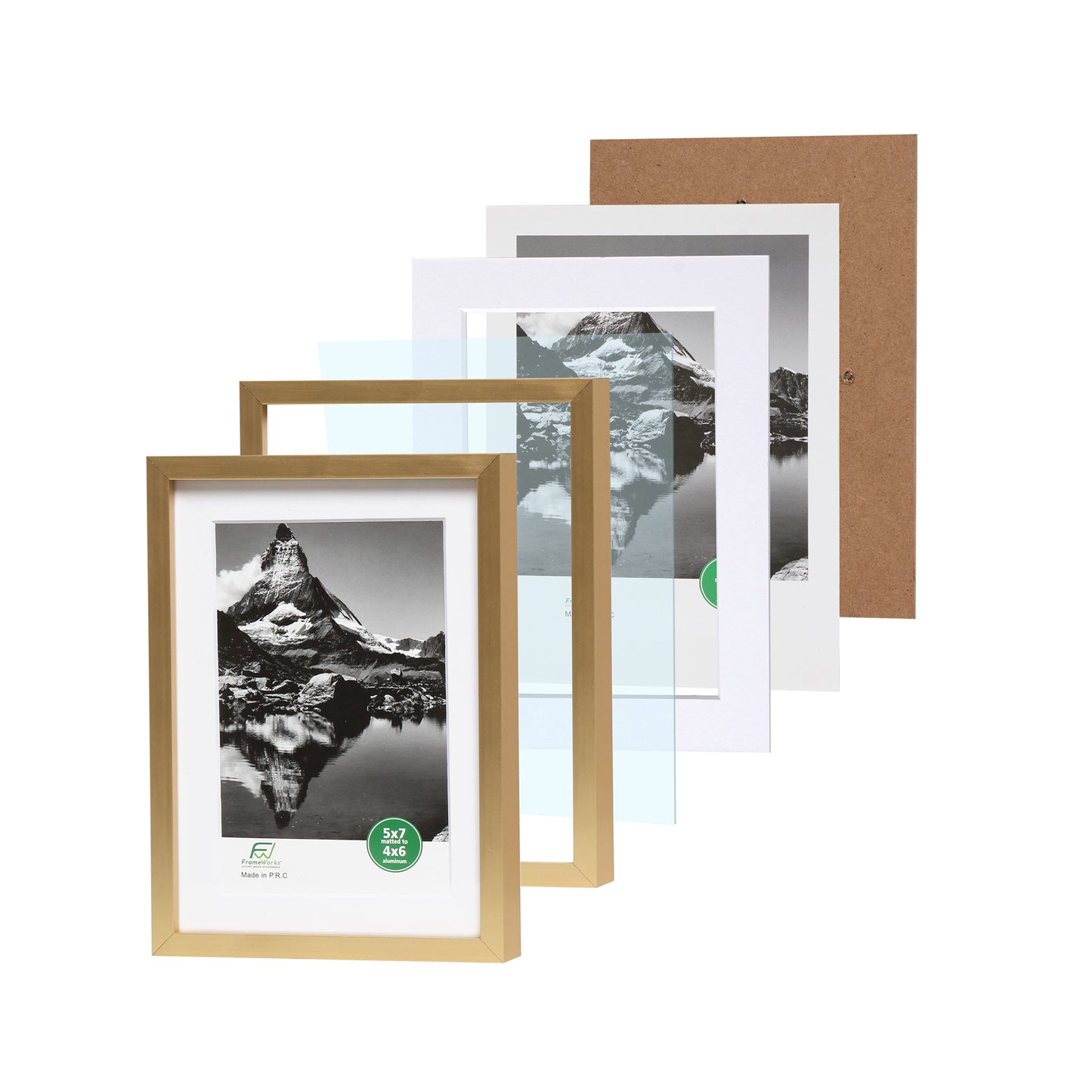 5" x 7" Deluxe Brass Gold Aluminum Contemporary Picture Frame, 4" x 6" Matted
