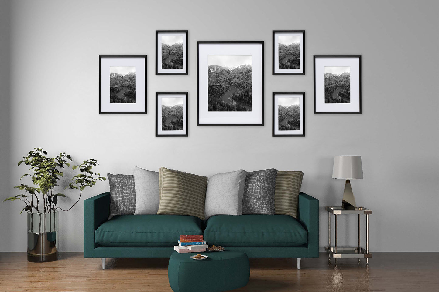 7 Piece Deluxe Black Aluminum Contemporary Picture Frame Set with Tempered Glass