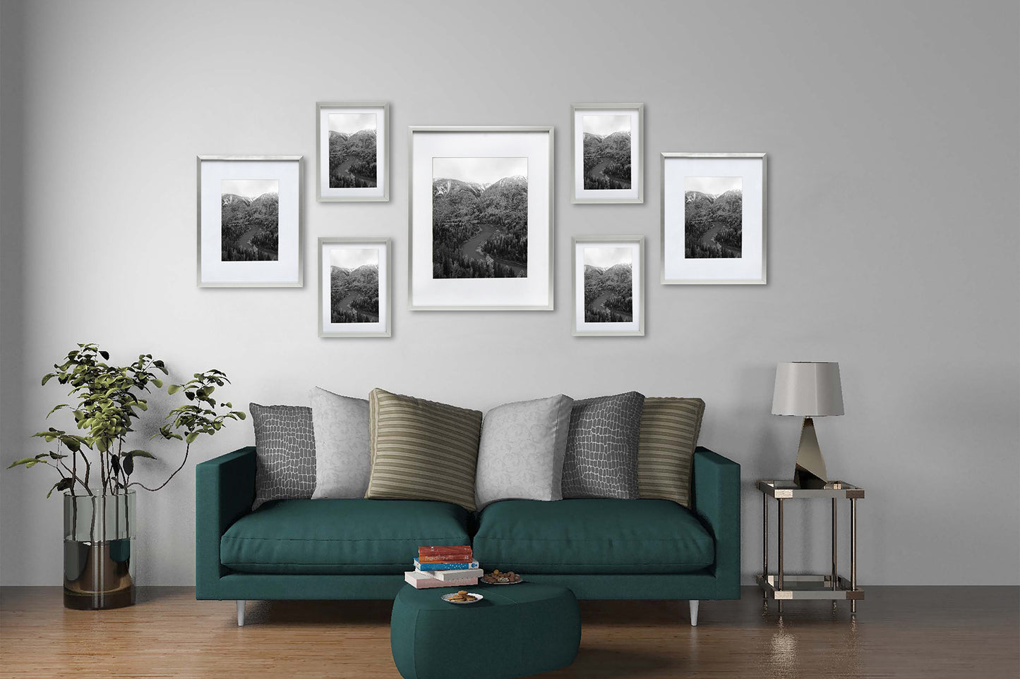 7 Piece Deluxe Silver Aluminum Contemporary Picture Frame Set with Tempered Glass