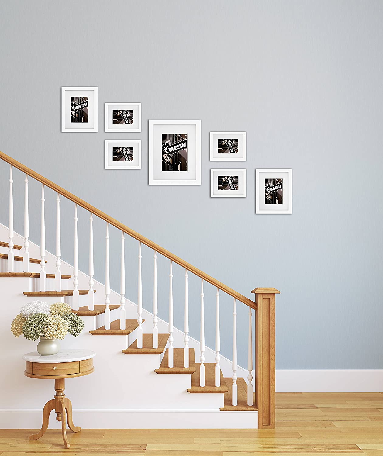 7 Piece White Solid Pine Wood Collage Multi-Size Picture Frame Set with 16" x 20" Frame