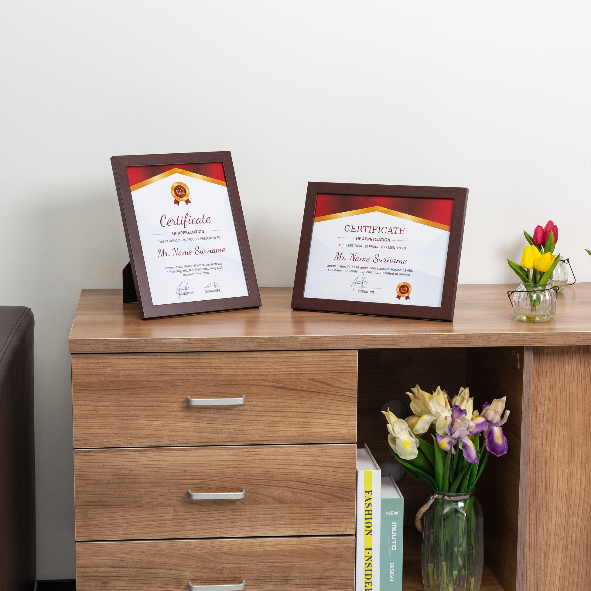 8.5" x 11" Classic Mahogany Wood Document Picture Frame with Tempered Glass