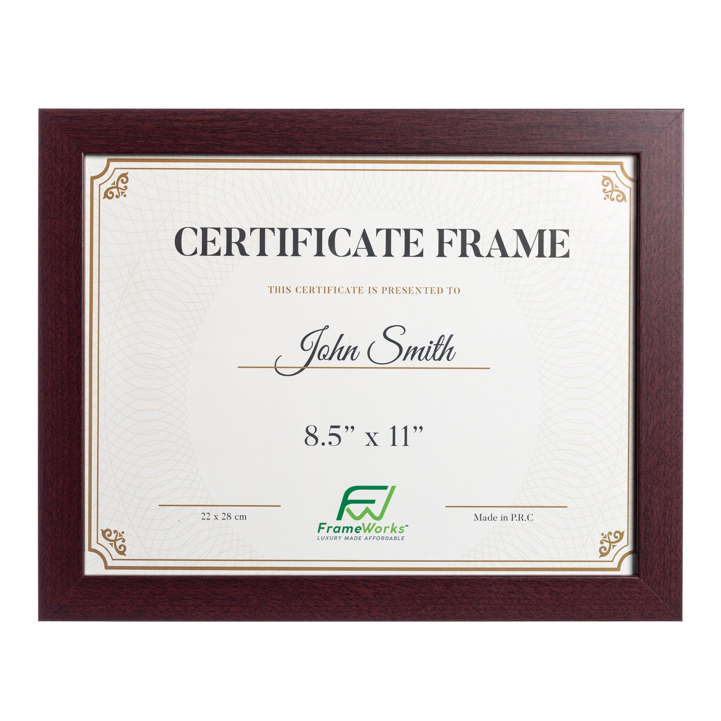 8.5" x 11" Classic Mahogany Wood Document Picture Frame with Tempered Glass