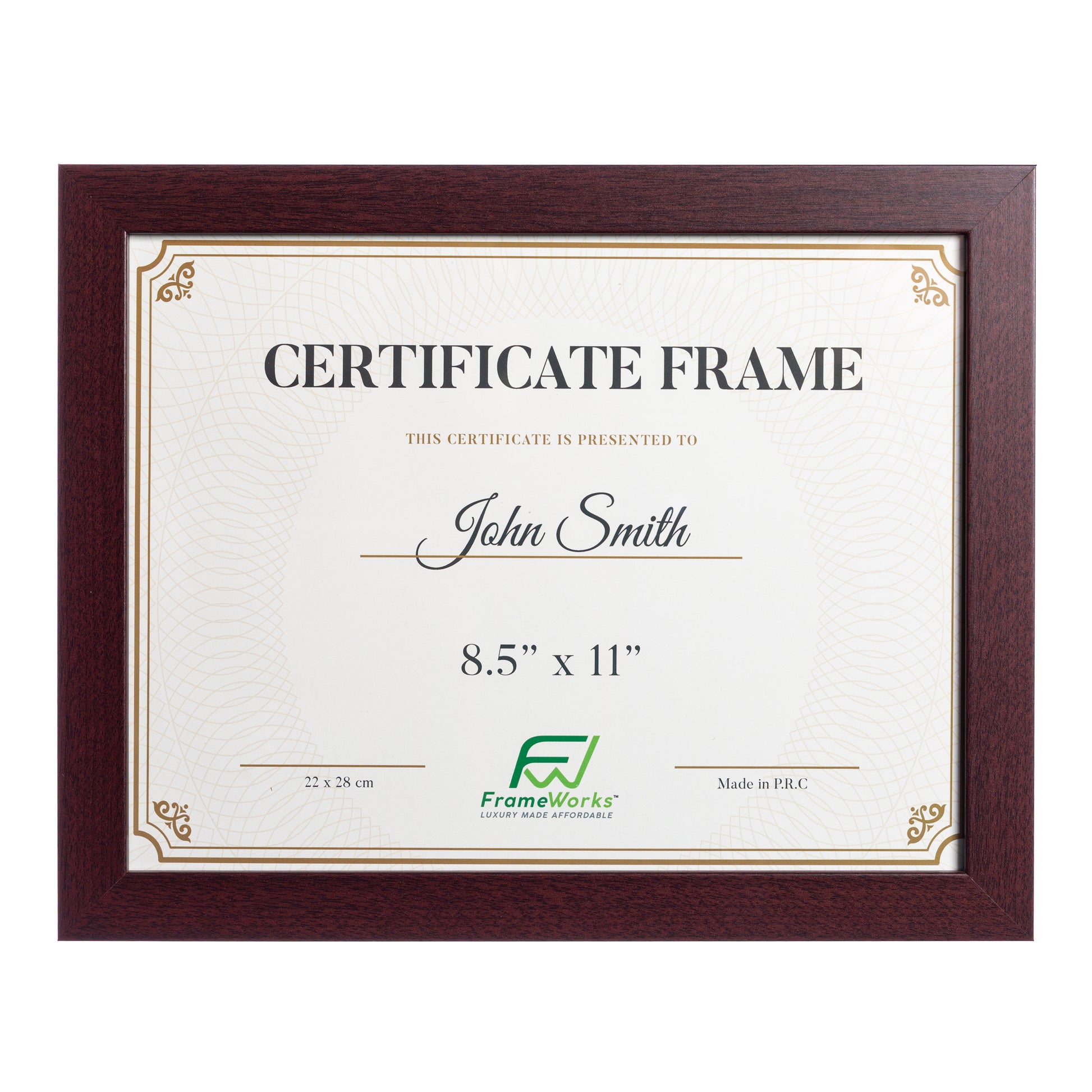 8.5" x 11" Classic Mahogany Wood Document Picture Frame with Tempered Glass