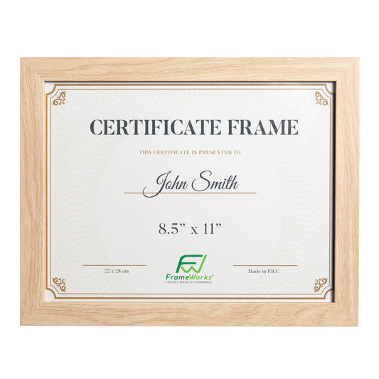 8.5" x 11" Classic Natural Oak Wood Document Picture Frame with Tempered Glass