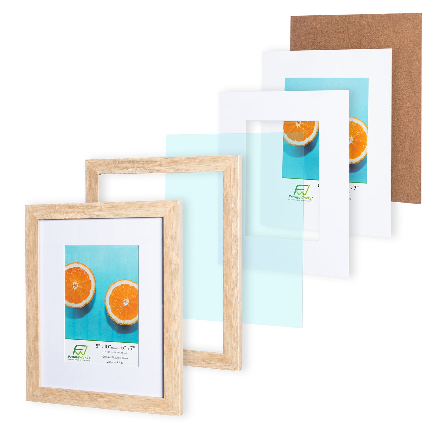 8" x 10" Classic Natural Oak Wood Picture Frame with Tempered Glass, 5" x 7" Matted