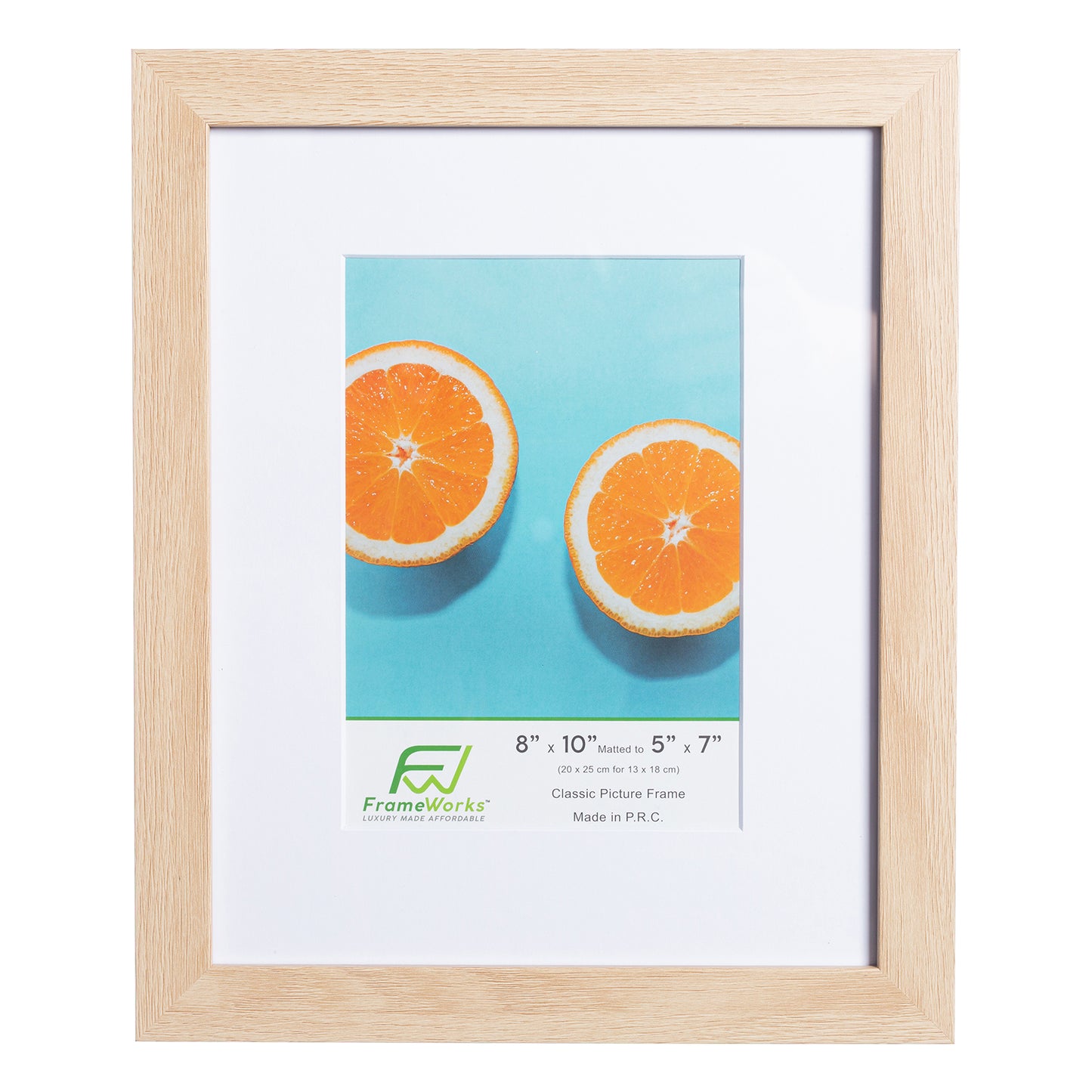 8" x 10" Classic Natural Oak Wood Picture Frame with Tempered Glass, 5" x 7" Matted