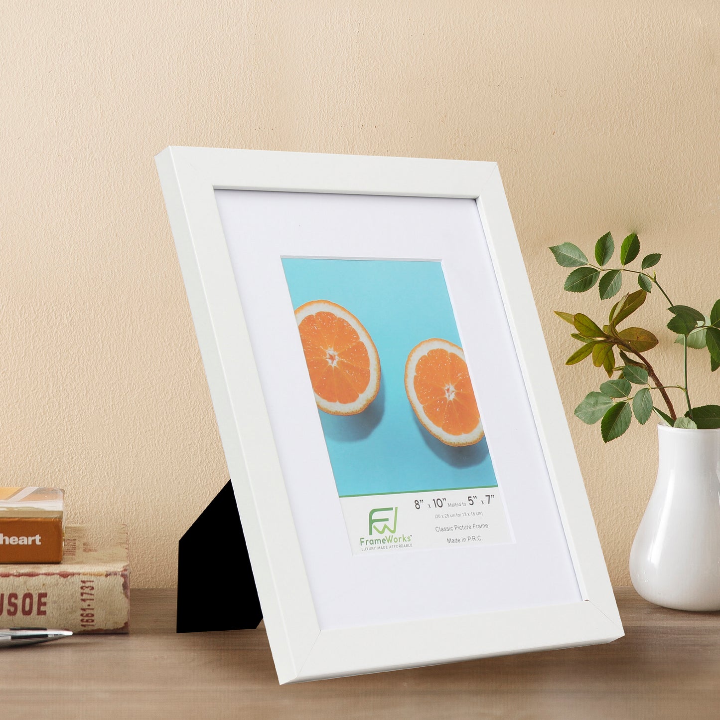 8" x 10" Classic White Wood Picture Frame with Tempered Glass, 5" x 7" Matted