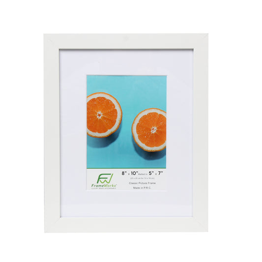 8" x 10" Classic White Wood Picture Frame with Tempered Glass, 5" x 7" Matted