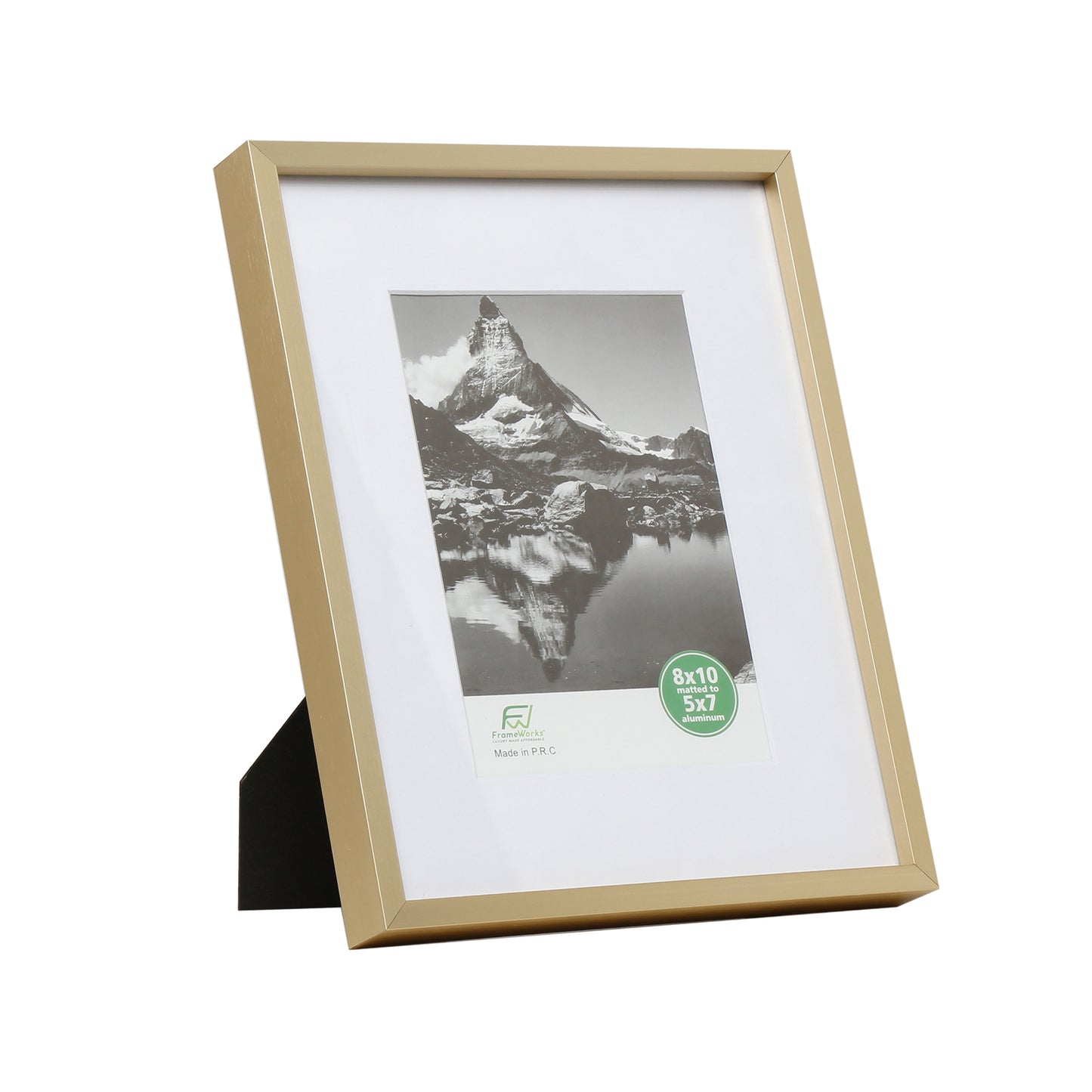 8" x 10" Deluxe Brass Gold Aluminum Contemporary Picture Frame, 5" x 7" Matted