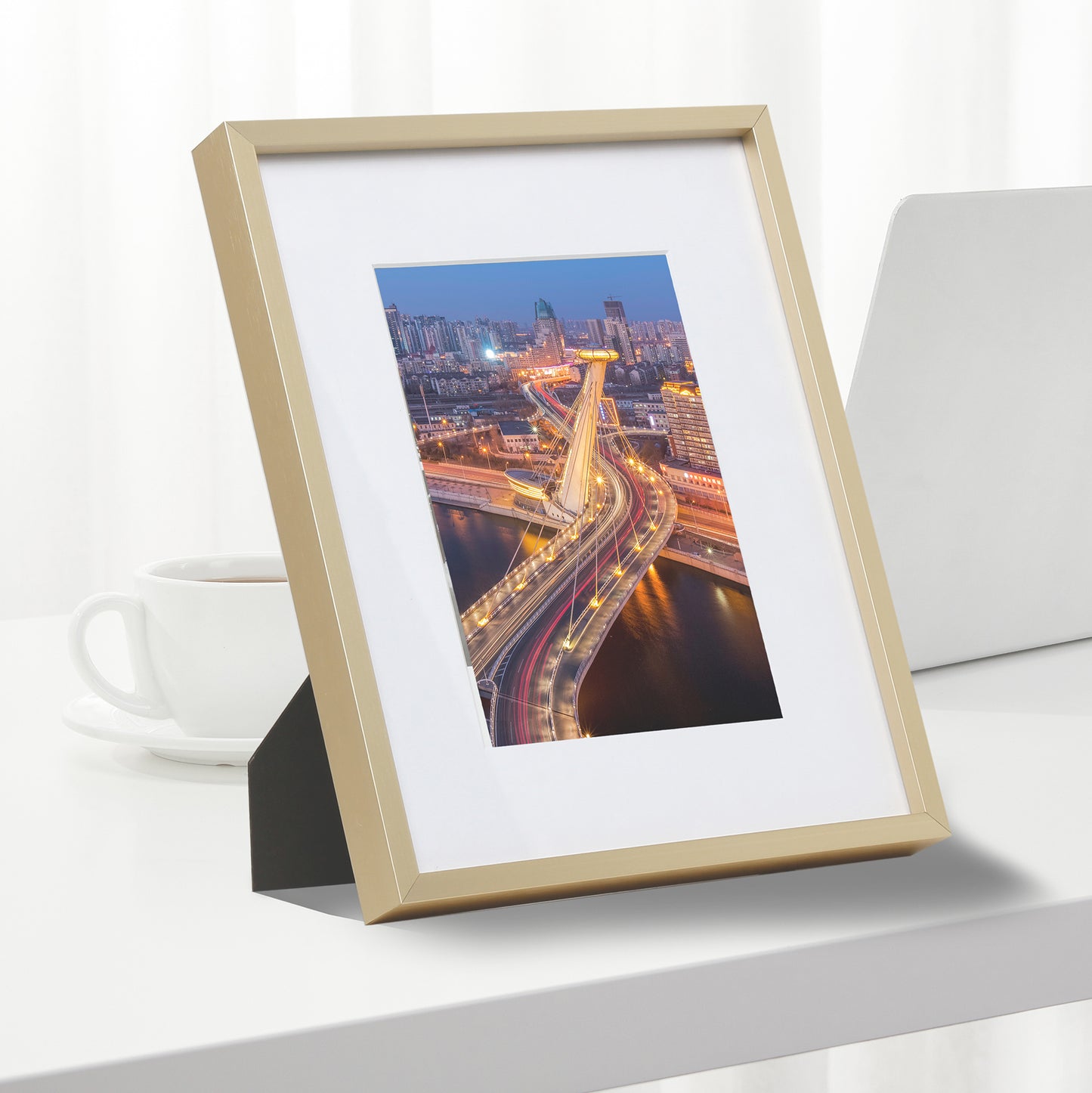 8" x 10" Deluxe Brass Gold Aluminum Contemporary Picture Frame, 5" x 7" Matted