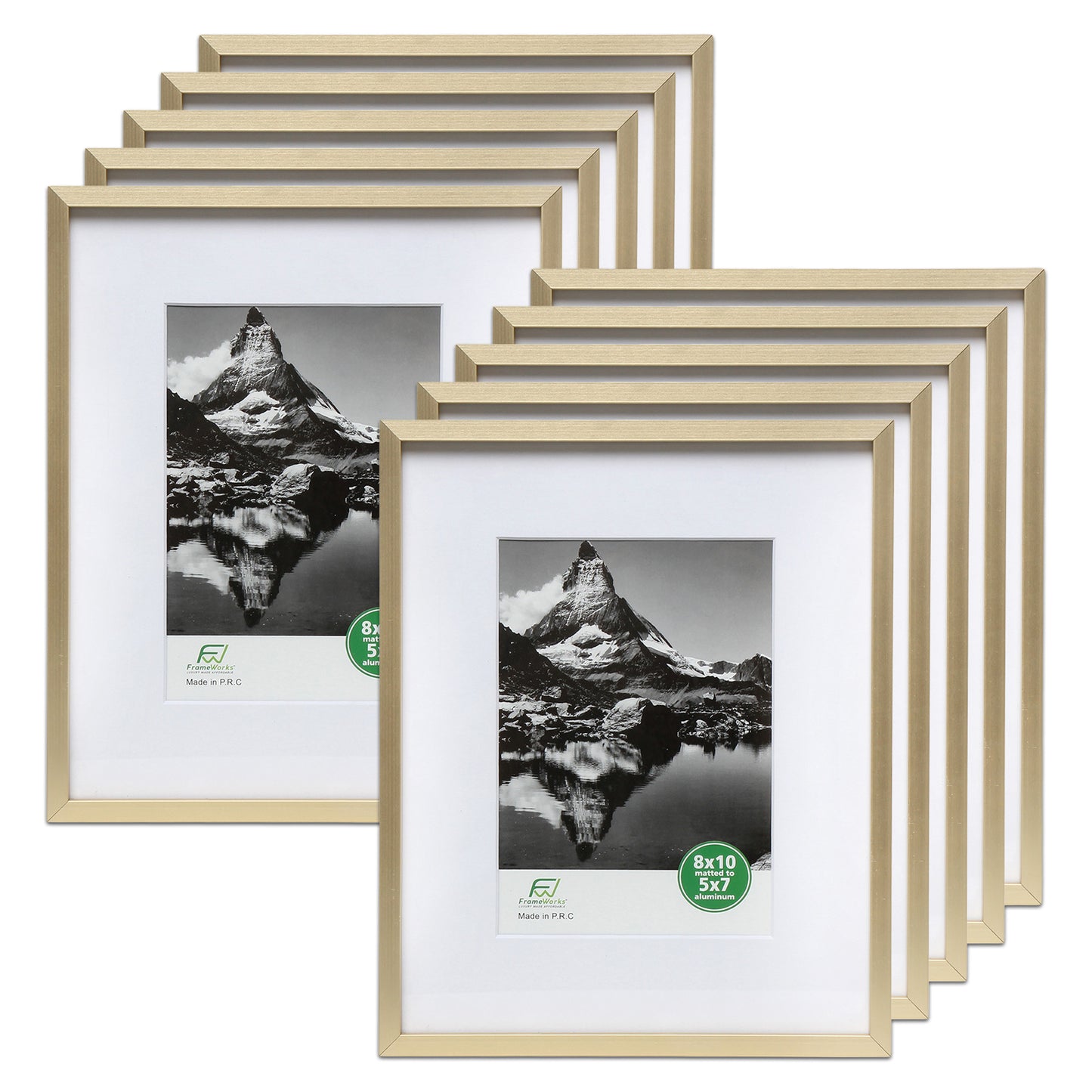 8" x 10" Deluxe Brass Gold Aluminum Contemporary Picture Frame, 5" x 7" Matted
