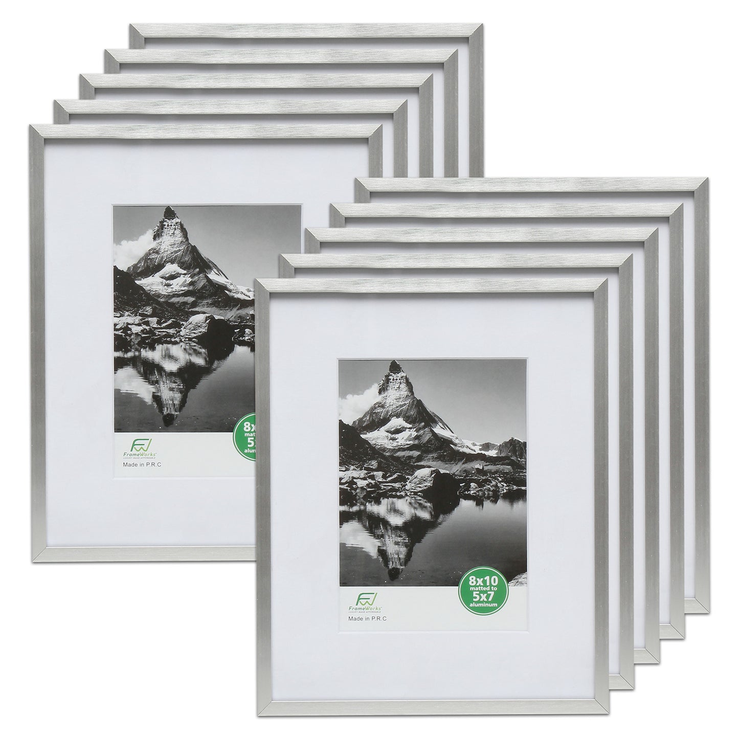 8" x 10" Deluxe Silver Aluminum Contemporary Picture Frame, 5" x 7" Matted