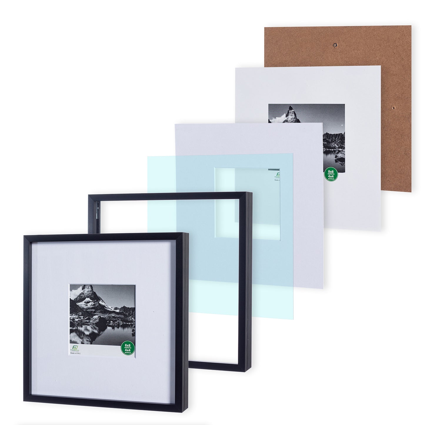 8" x 8" Deluxe Black Aluminum Contemporary Picture Frame, 4" x 4" Matted
