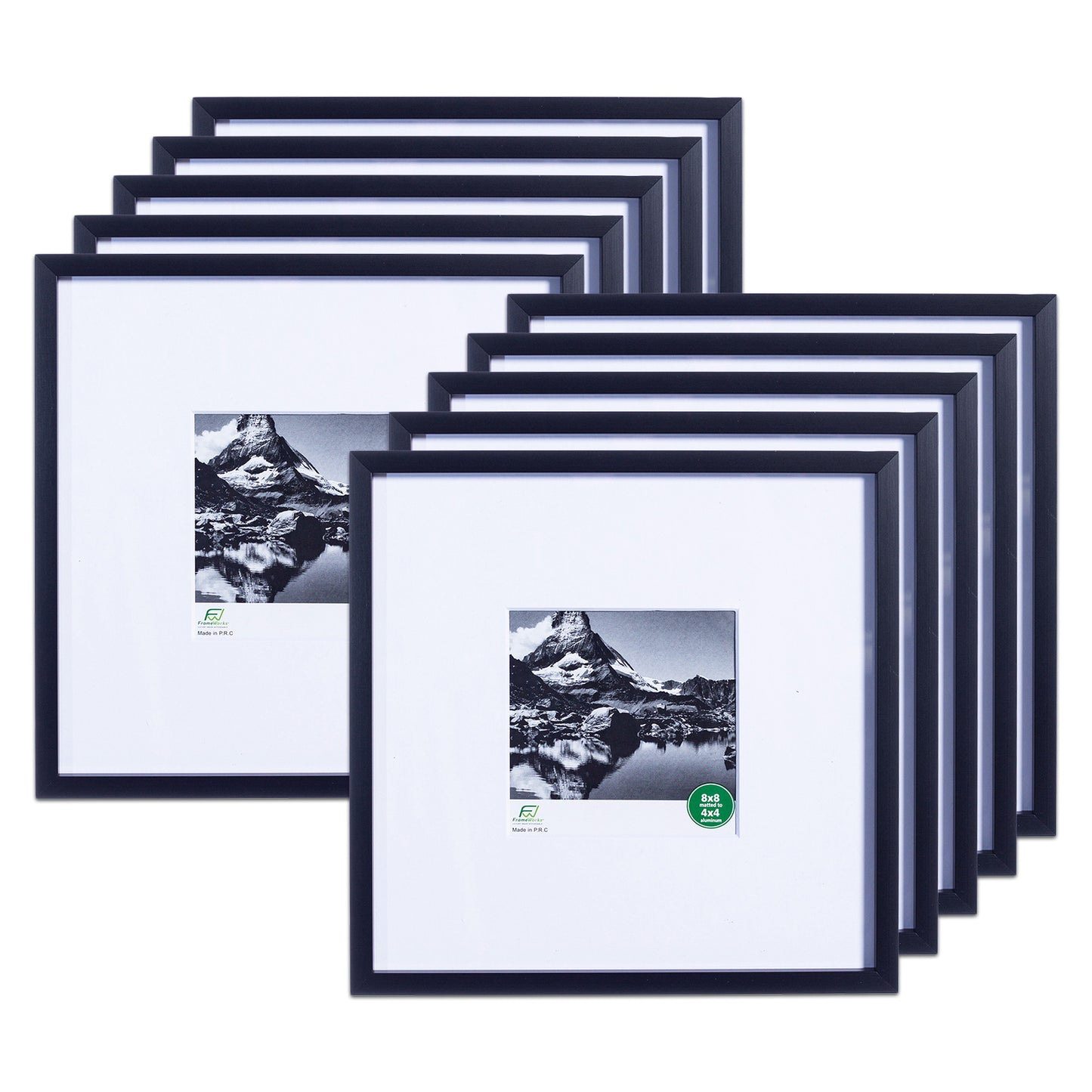 8" x 8" Deluxe Black Aluminum Contemporary Picture Frame, 4" x 4" Matted