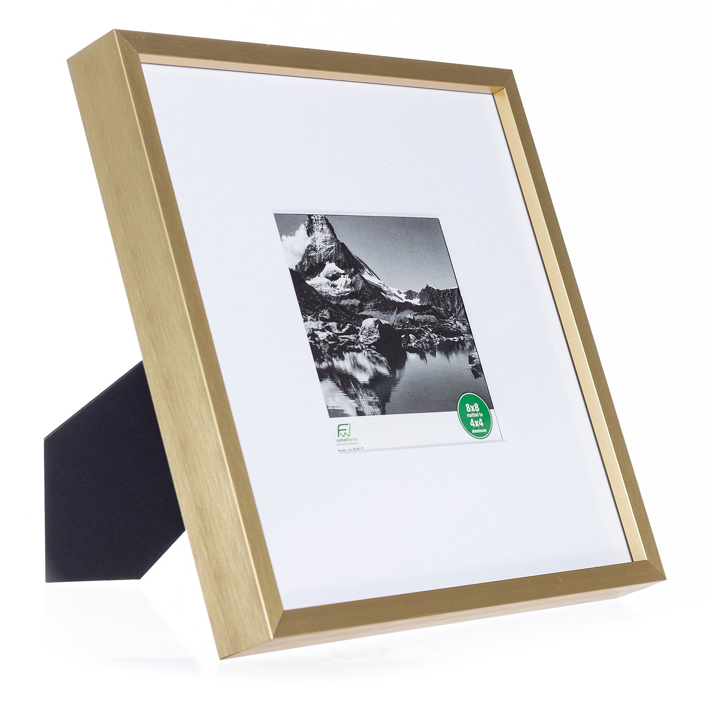 8" x 8" Deluxe Brass Gold Aluminum Contemporary Picture Frame, 4" x 4" Matted
