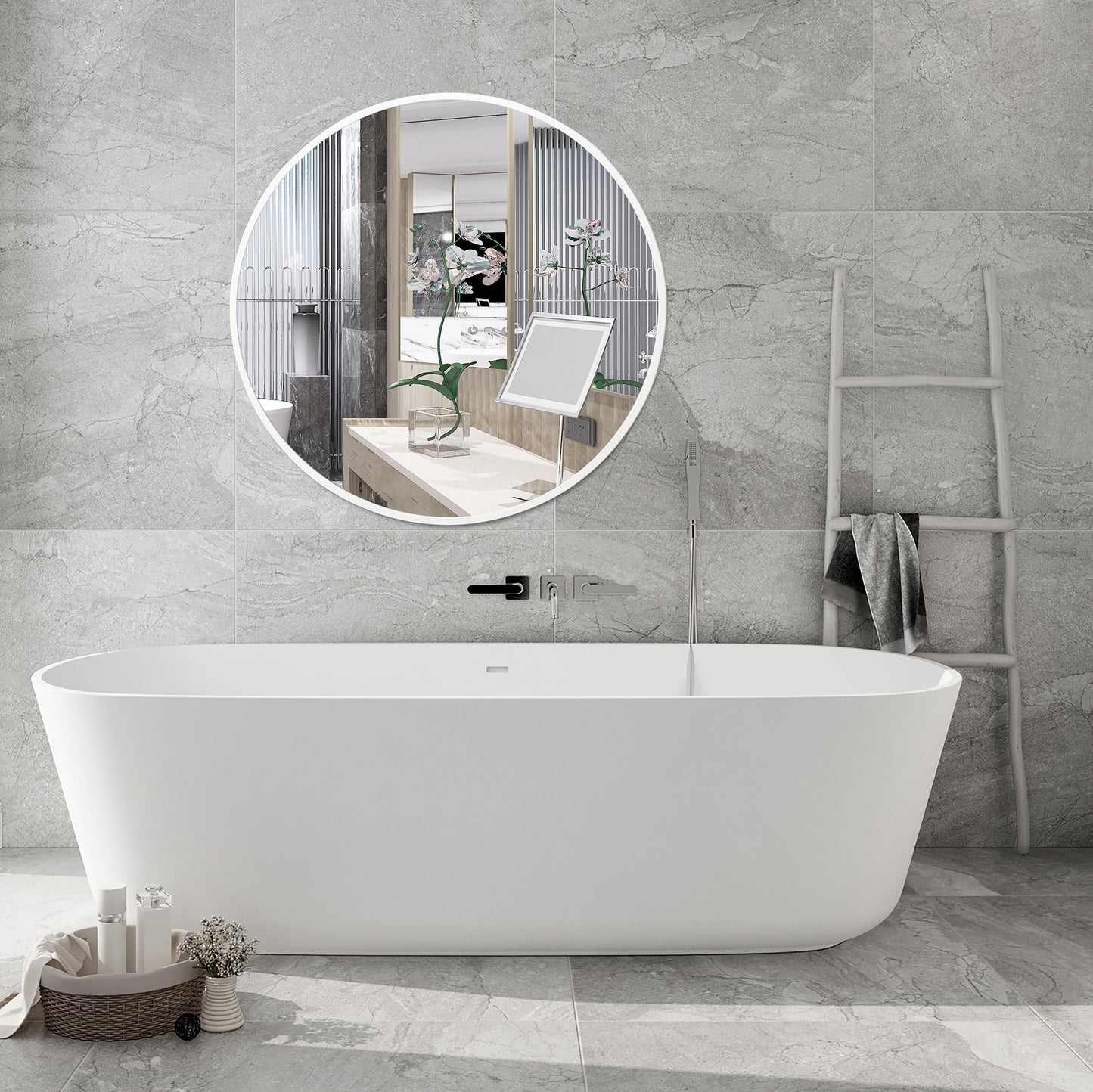 Deluxe Contemporary White Round Aluminum Mirror