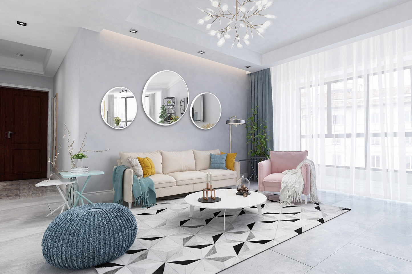 Deluxe Contemporary White Round Aluminum Mirror