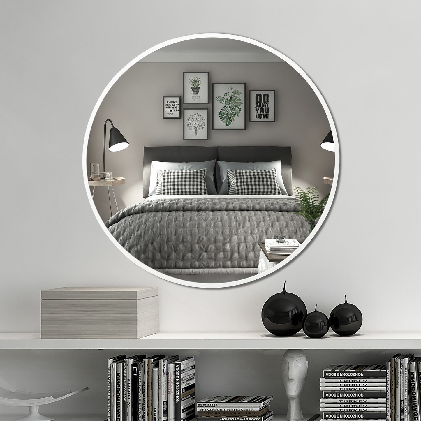 Deluxe Contemporary White Round Aluminum Mirror