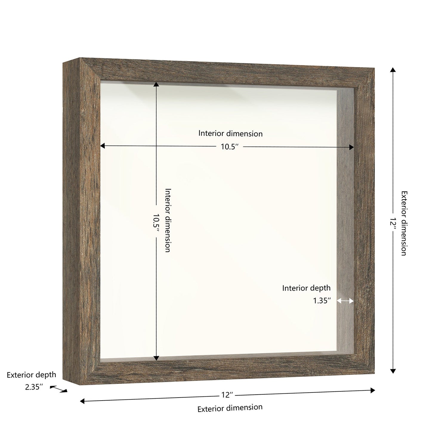 11" x 11" Brown Driftwood Finish MDF Wood Shadow Box Frame