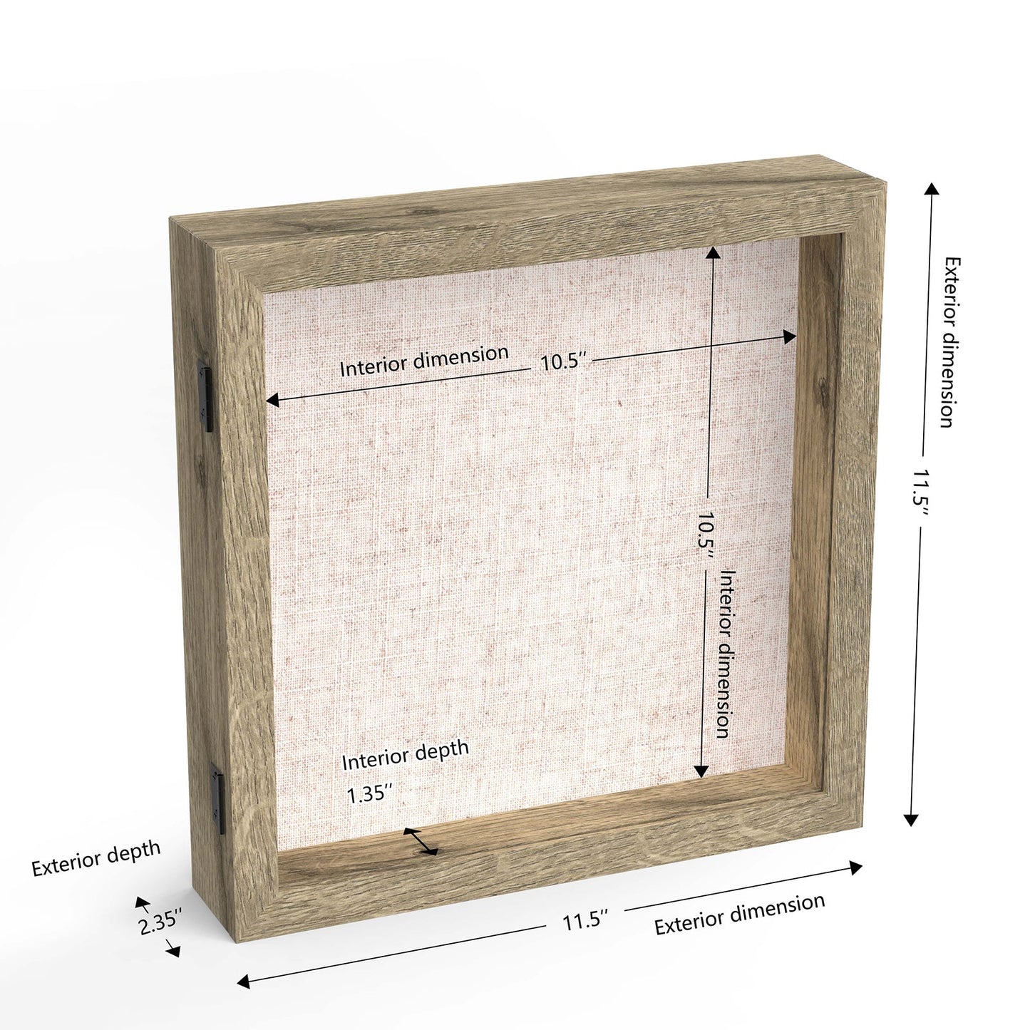 11" x 11" Natural Woodgrain MDF Wood Linen Backboard Shadow Box Frame