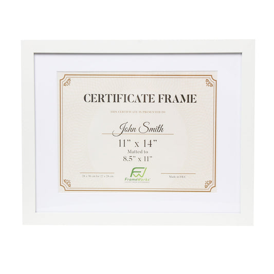 (48-Pack) 11" x 14” Classic White MDF Wood Document Frame, 8.5" x 11" Matted