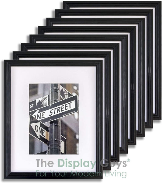 11" x 14" Glossy Black Art Deco 8 Pack Picture Frames, 8" x 10" Matted