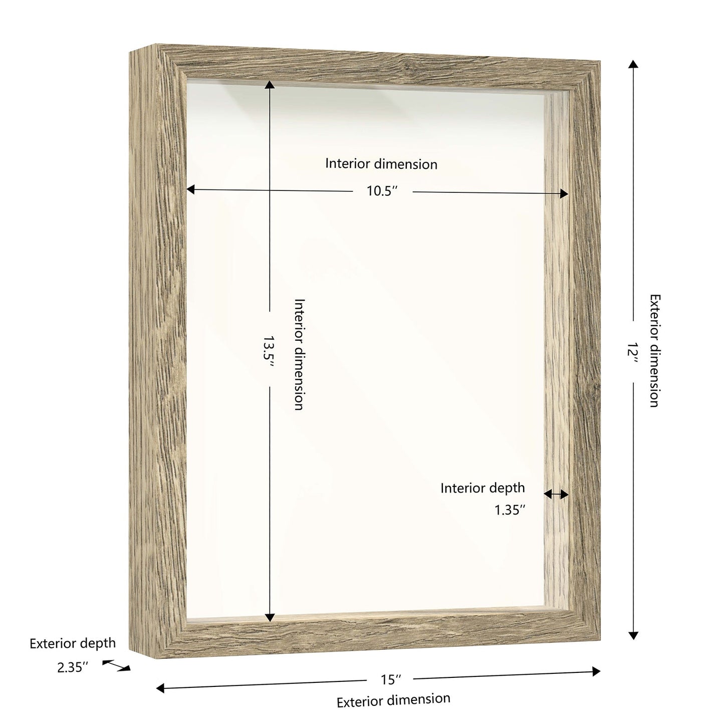 11" x 14" Natural Driftwood Finish MDF Wood Shadow Box Frame