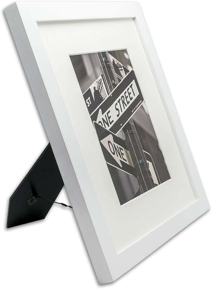 11" x 14" White Solid Pine Wood Picture Frames with Tempered Glass, 8" x 10" Matted