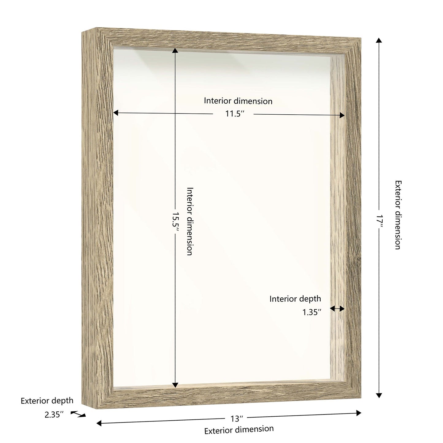 12" x 16" Natural Driftwood Finish MDF Wood Shadow Box Frame