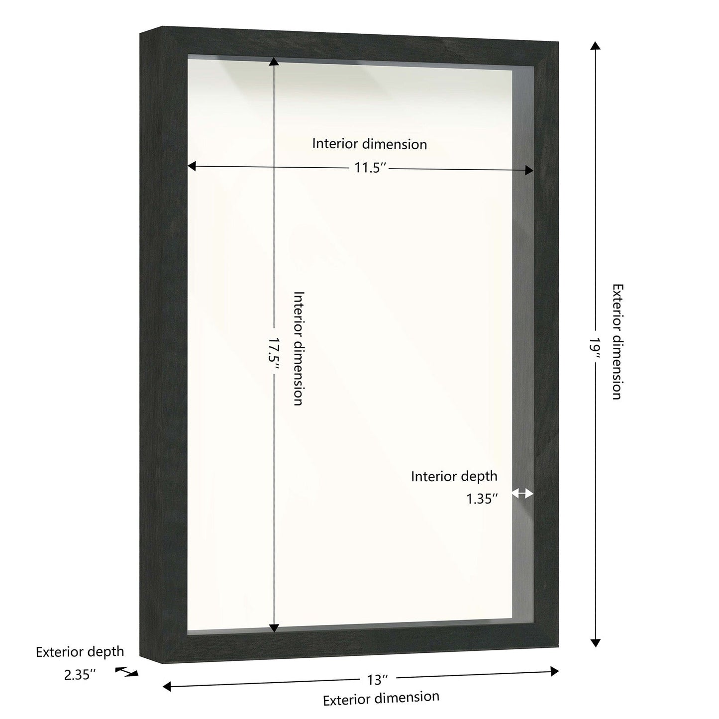 12" x 18" Black Driftwood Finish MDF Wood Shadow Box Frame