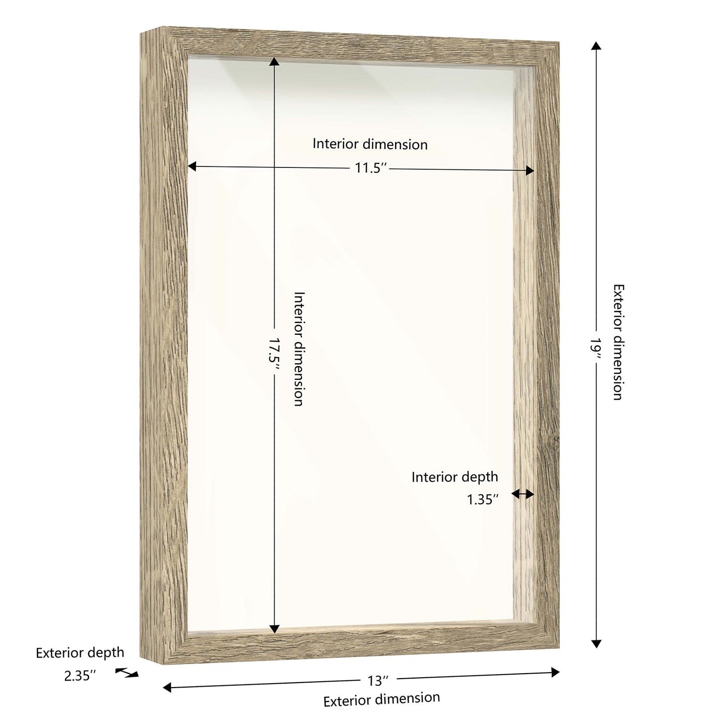 12" x 18" Natural Driftwood Finish MDF Wood Shadow Box Frame