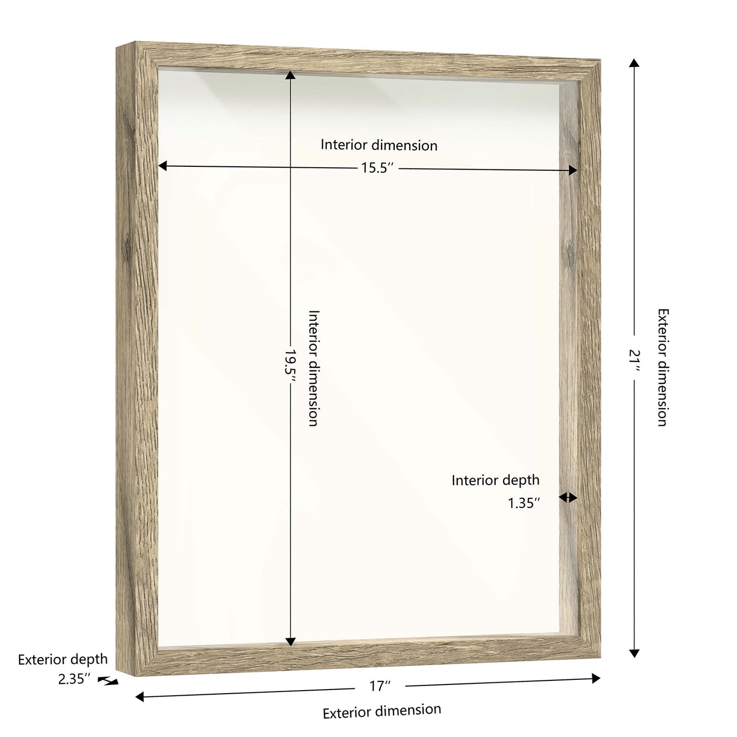 16" x 20" Natural Driftwood Finish MDF Wood Shadow Box Frame