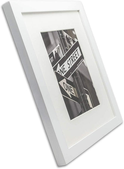 16" x 20" White Solid Pine Wood Picture Frame with Tempered Glass, 11" x 14" Matted