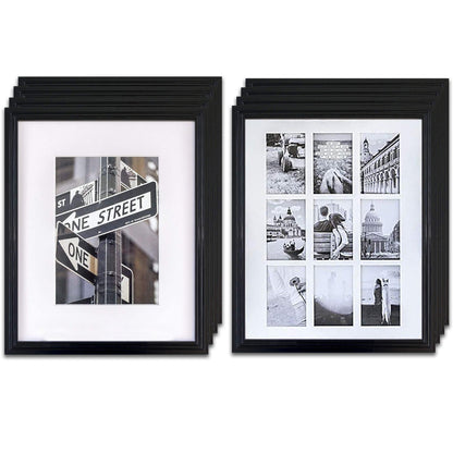 16" x 20" Black Art Deco 8 Pack Picture Frames, 11" x 14" Matted