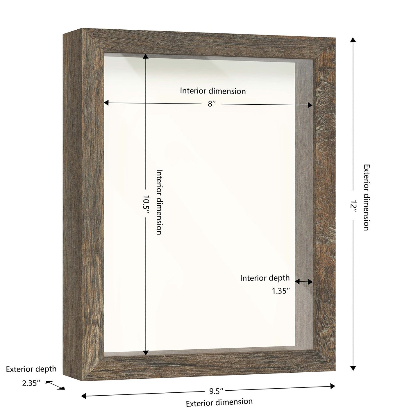 8 1/2" x 11" Brown Driftwood Finish MDF Wood Shadow Box Frame