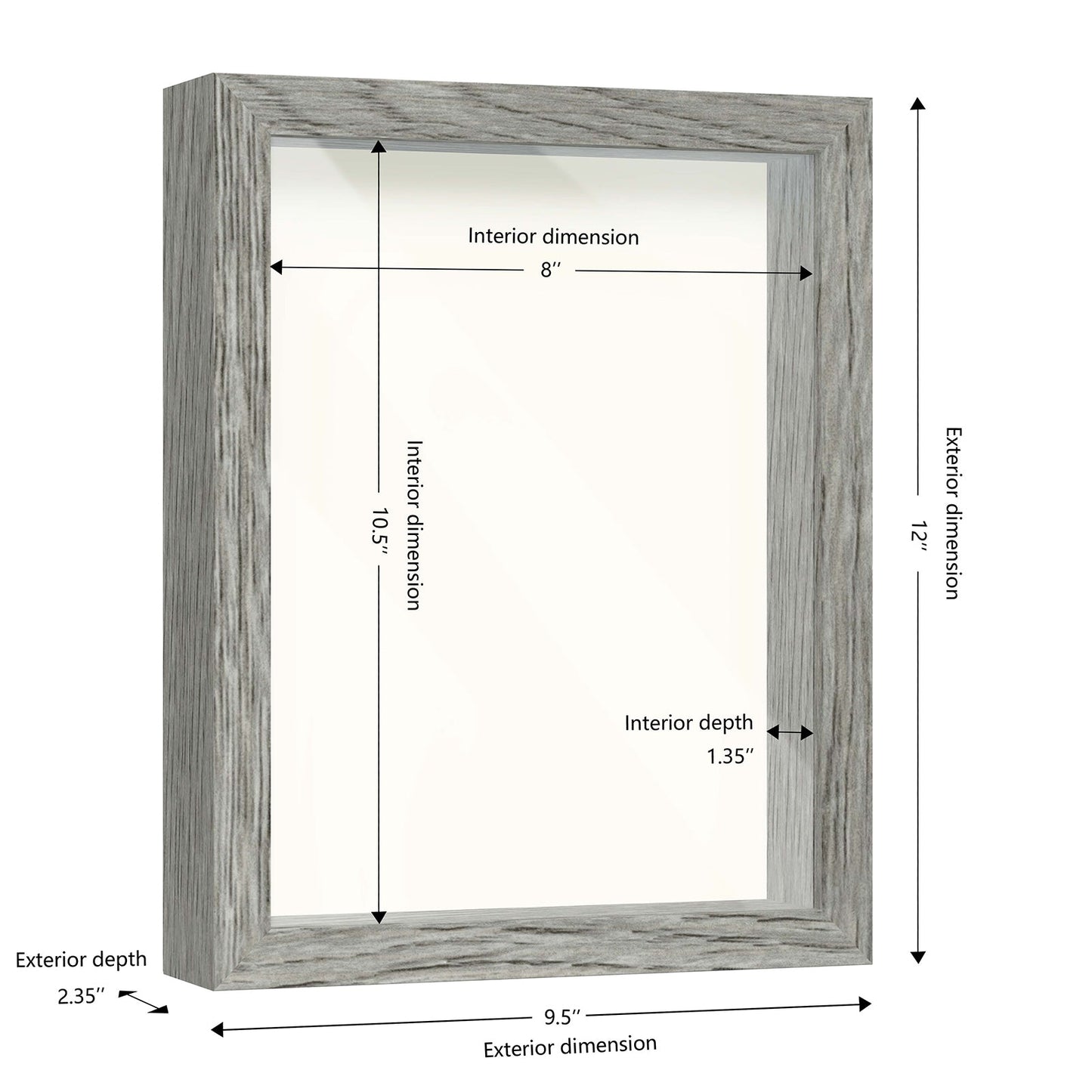 8 1/2" x 11" Gray Driftwood Finish MDF Wood Shadow Box Frame