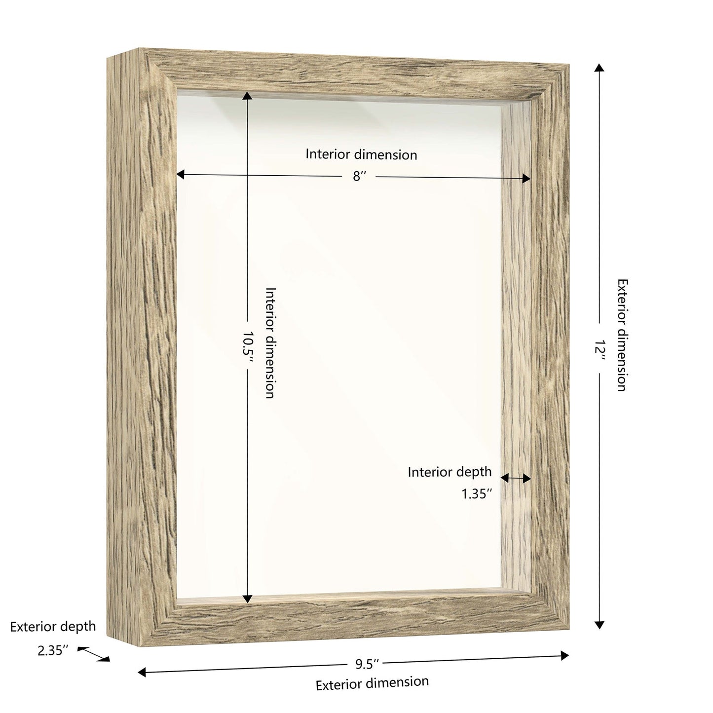 8 1/2" x 11" Natural Driftwood Finish MDF Wood Shadow Box Frame