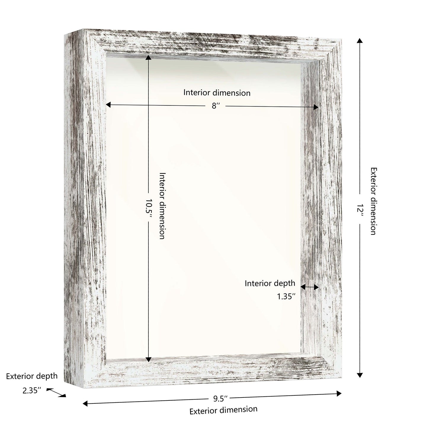 8 1/2" x 11" White Driftwood Finish MDF Wood Shadow Box Frame