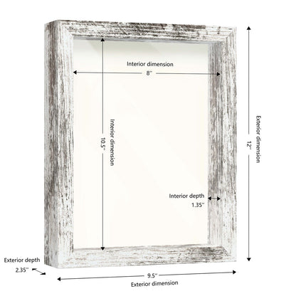 8 1/2" x 11" White Driftwood Finish MDF Wood Shadow Box Frame