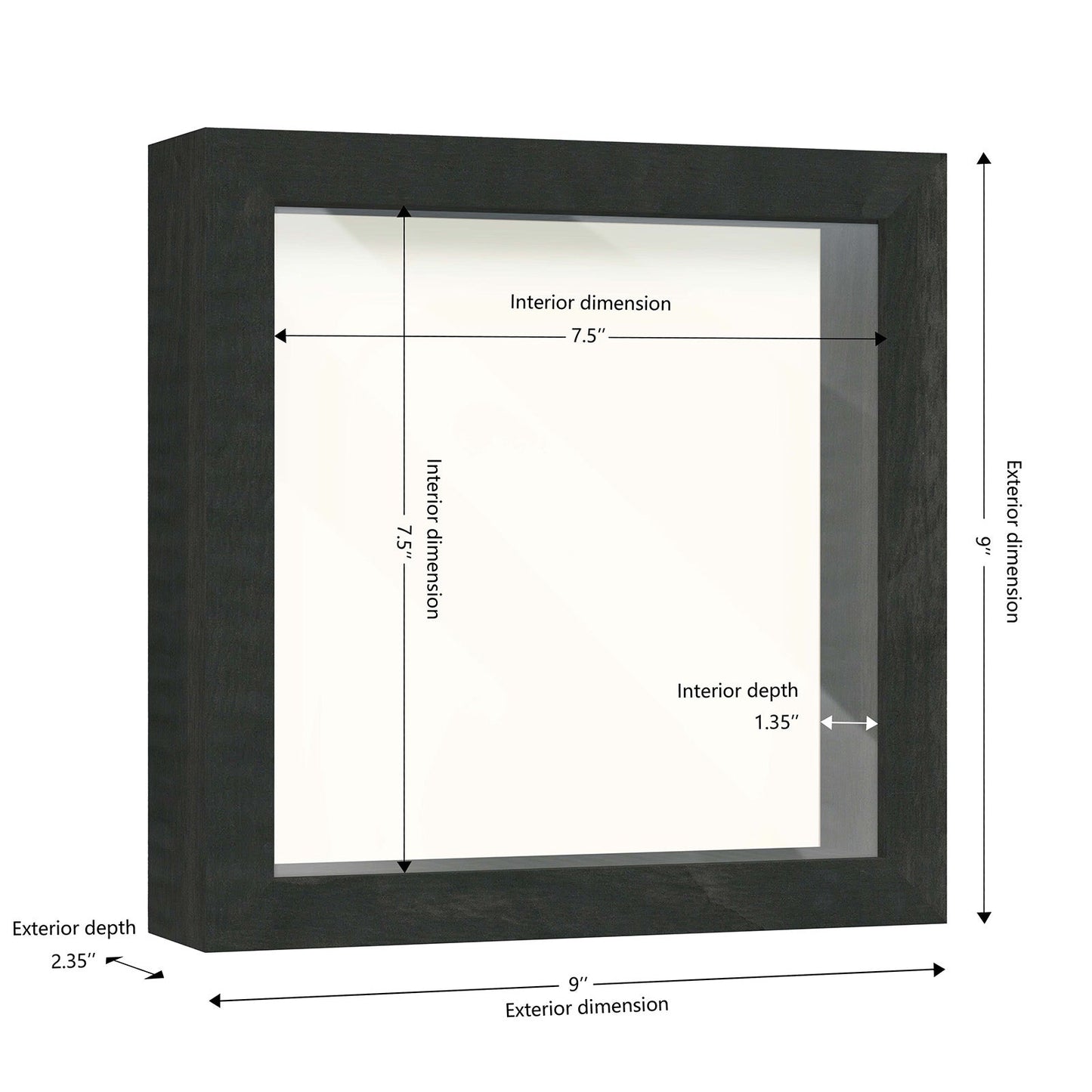 8" x 8" Black Driftwood Finish MDF Wood Shadow Box Frame