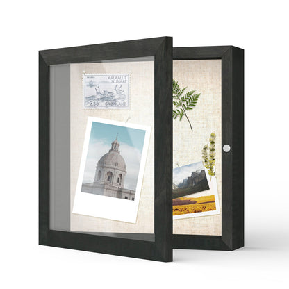 8" x 8" Black Woodgrain MDF Wood Linen Backboard Shadow Box Frame